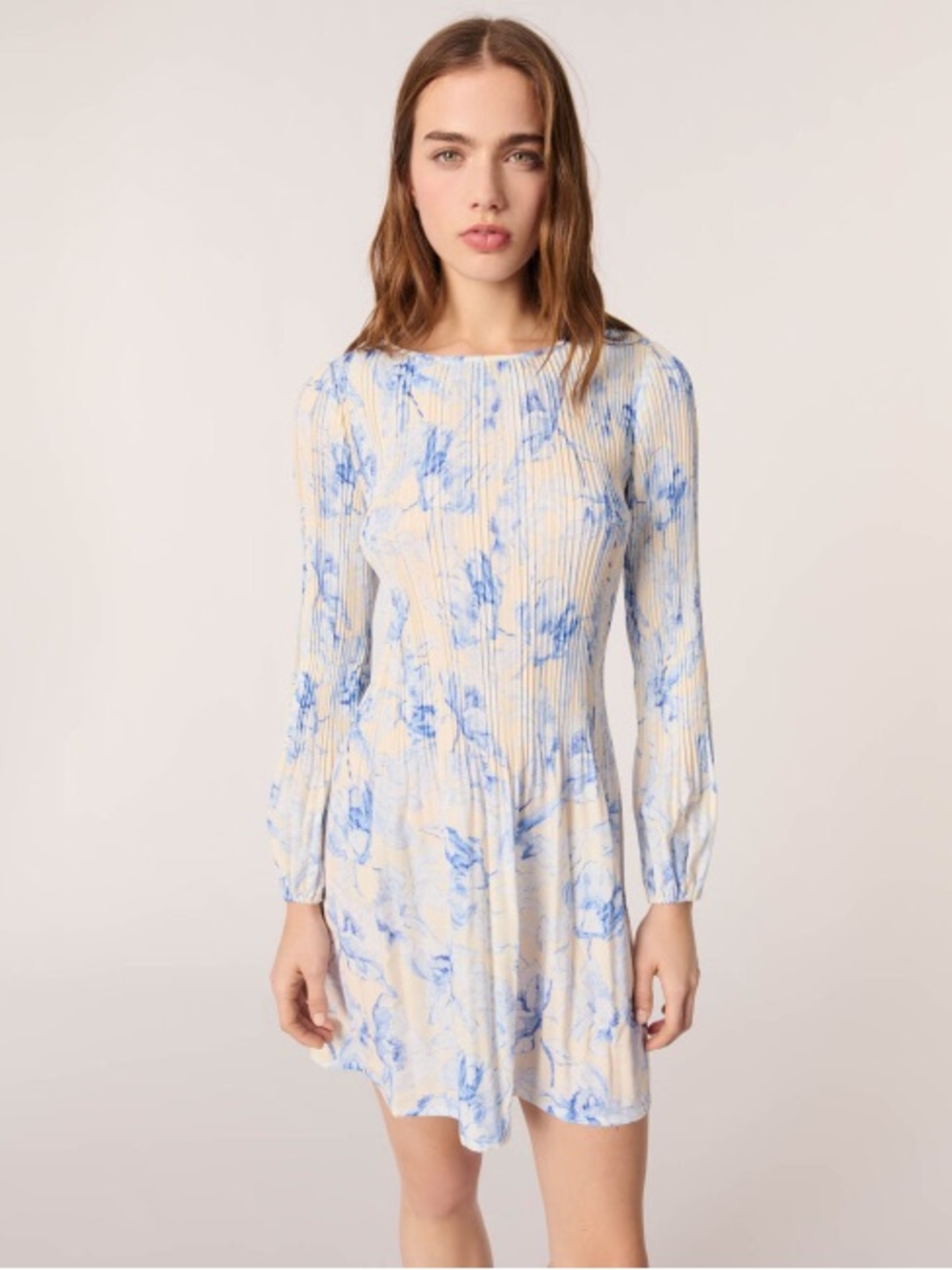 Maje Pattern Pleated Blue Flower Dress (NWT)
